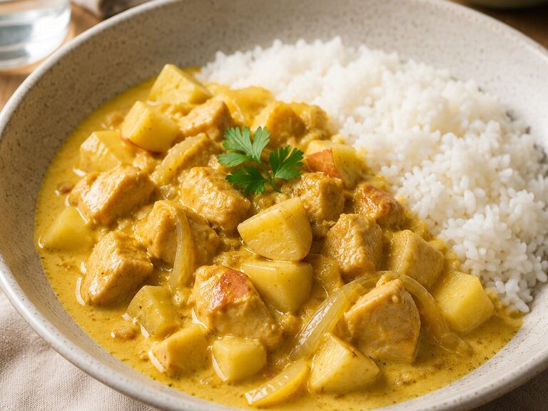 Mild svensk kycklingcurry med äpple och ris